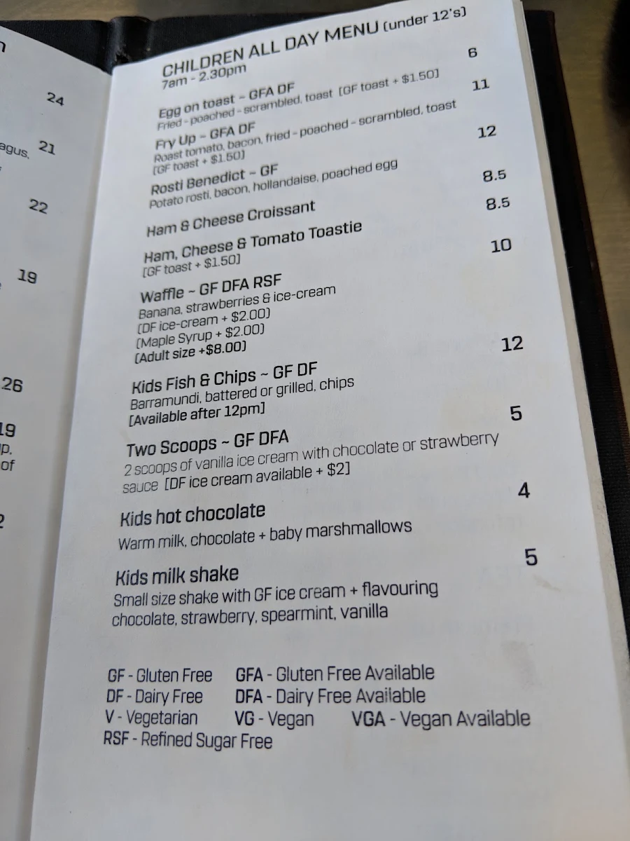 Menu, Canning River Cafe