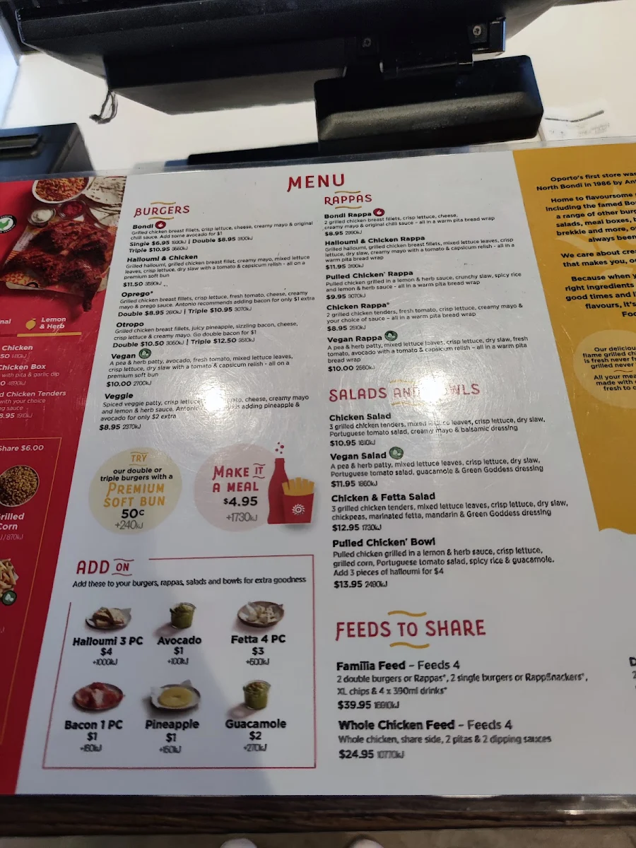 Menu, Oporto Auburn Redyard Drive Thru