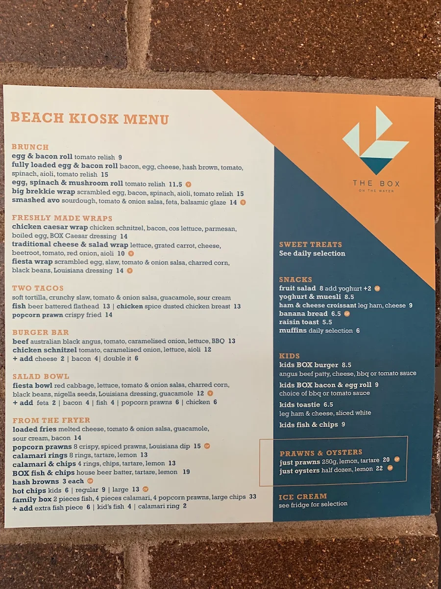 Menu, The BOX on the Water