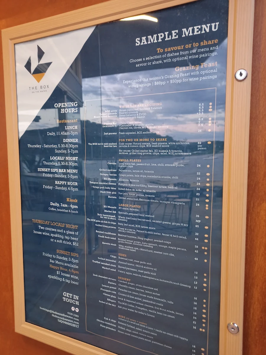 Menu, The BOX on the Water
