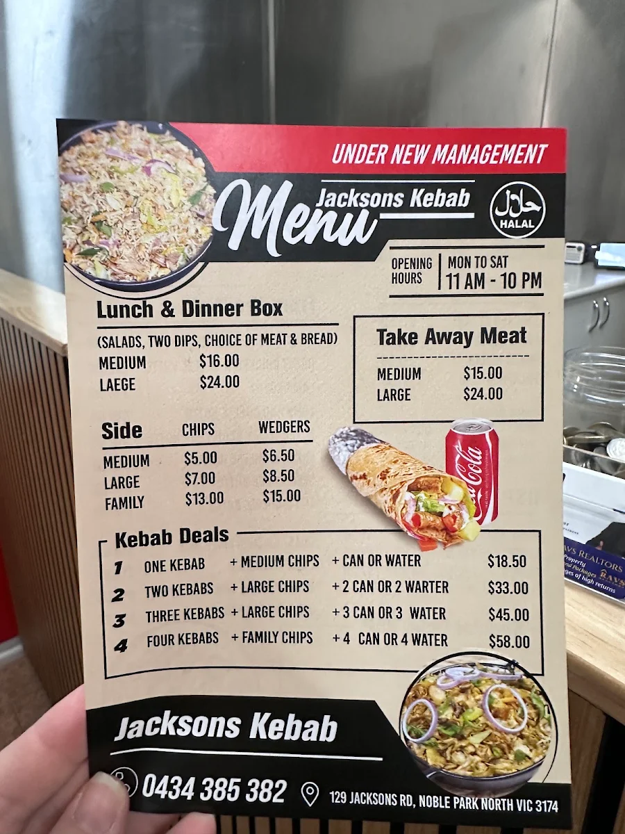 Menu, Jacksons Kebab