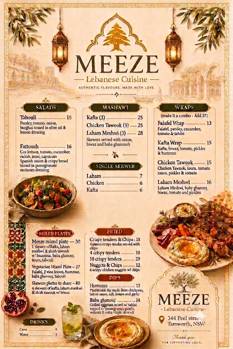 Menu, Meeze Lebanese Cuisine
