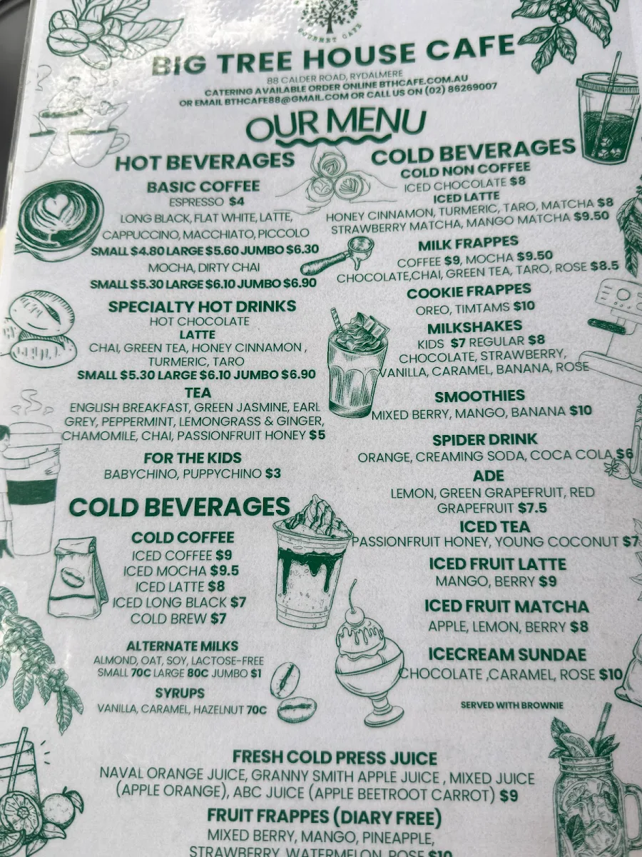 Menu, Big Tree House Cafe