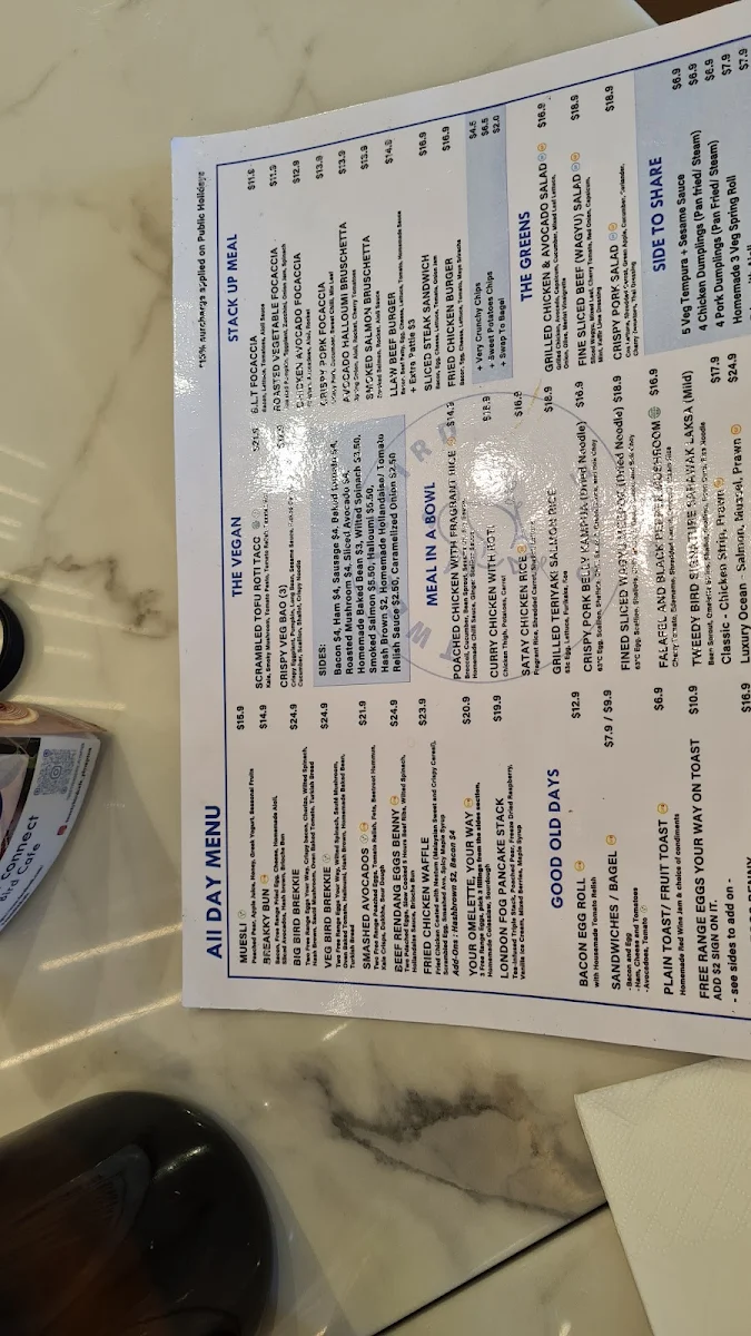 Menu, Tweety Bird Cafe