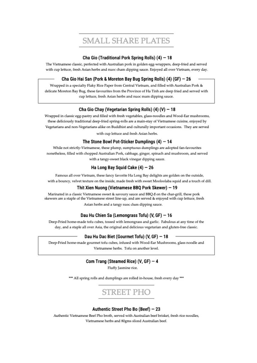 Menu, The Stone Bowl