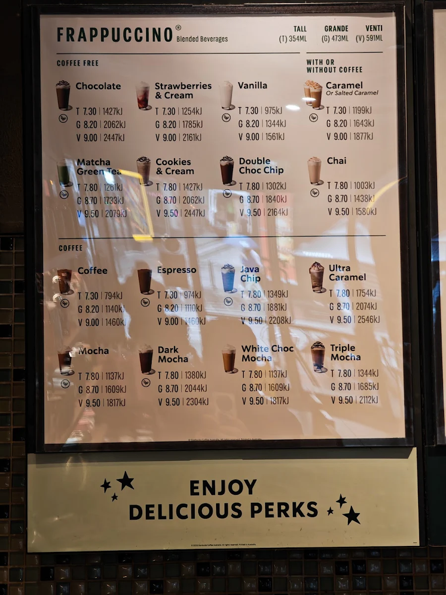 Menu, Starbucks George Street