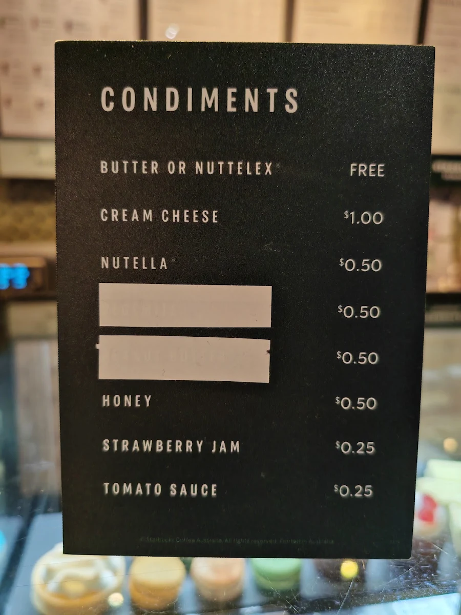 Menu, Starbucks George Street