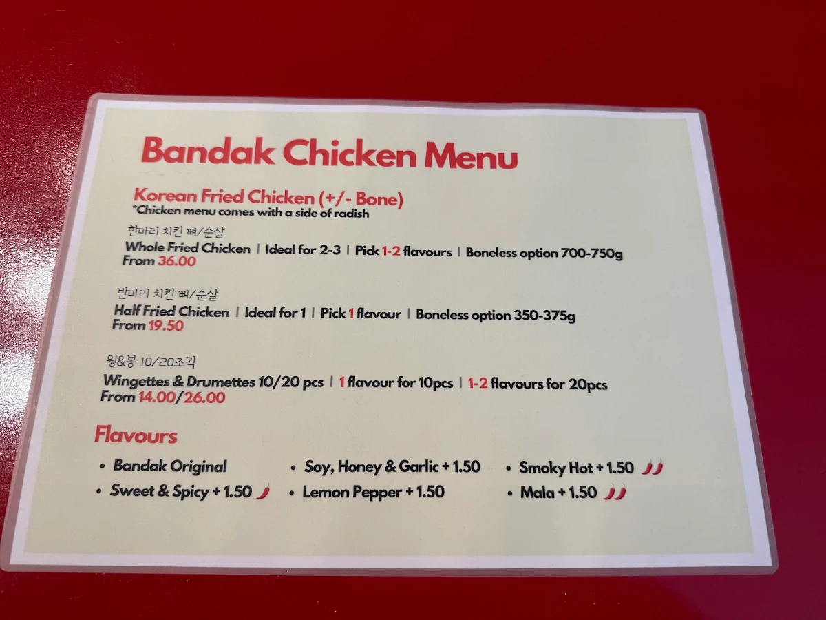 Menu, Bandak Chicken
