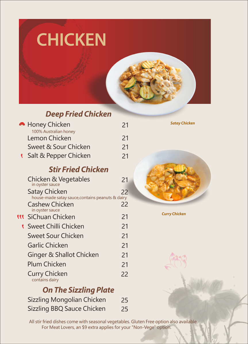Menu, Albury Chinese Restaurant