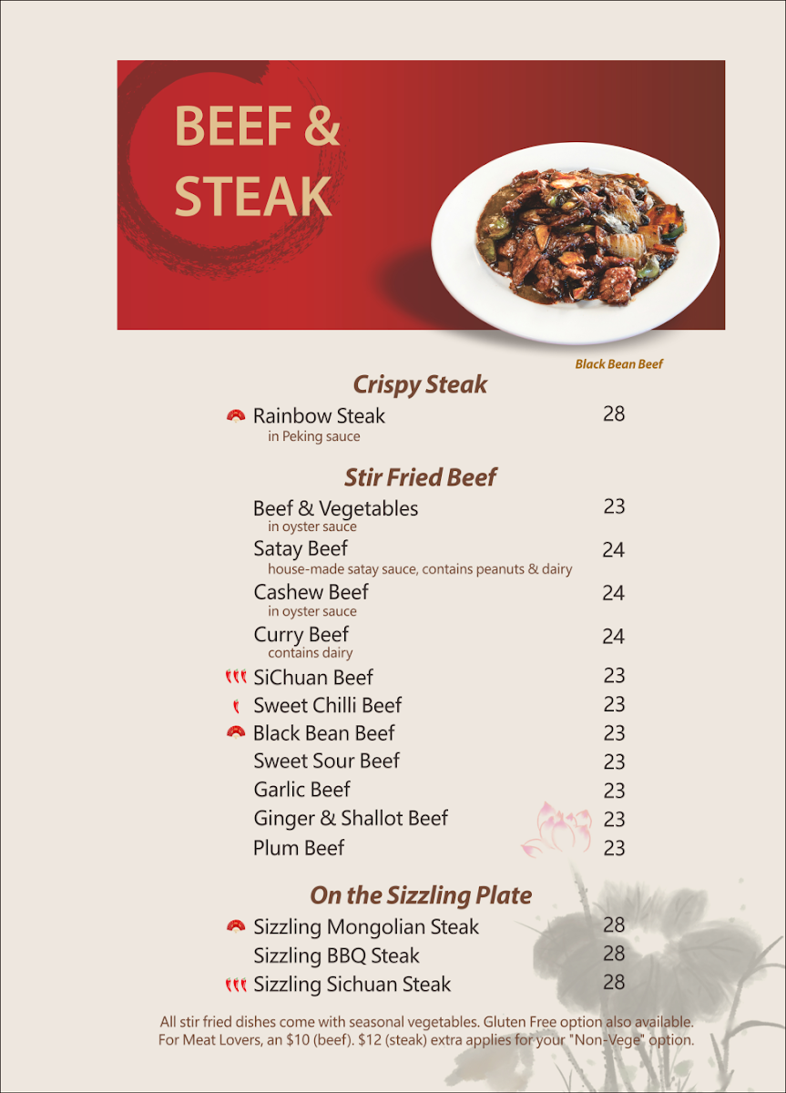 Menu, Albury Chinese Restaurant