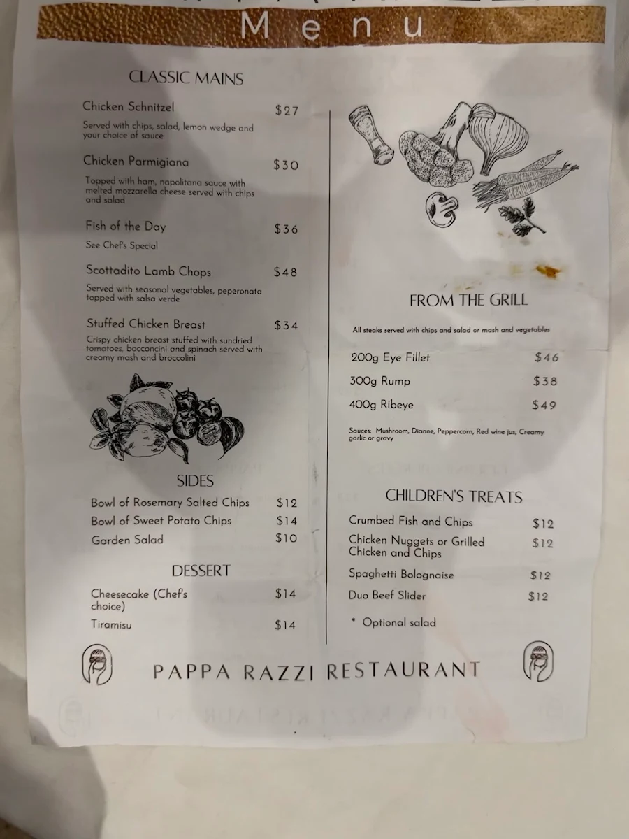 Menu, Kimberley Grande Sports Bar & Restaurant