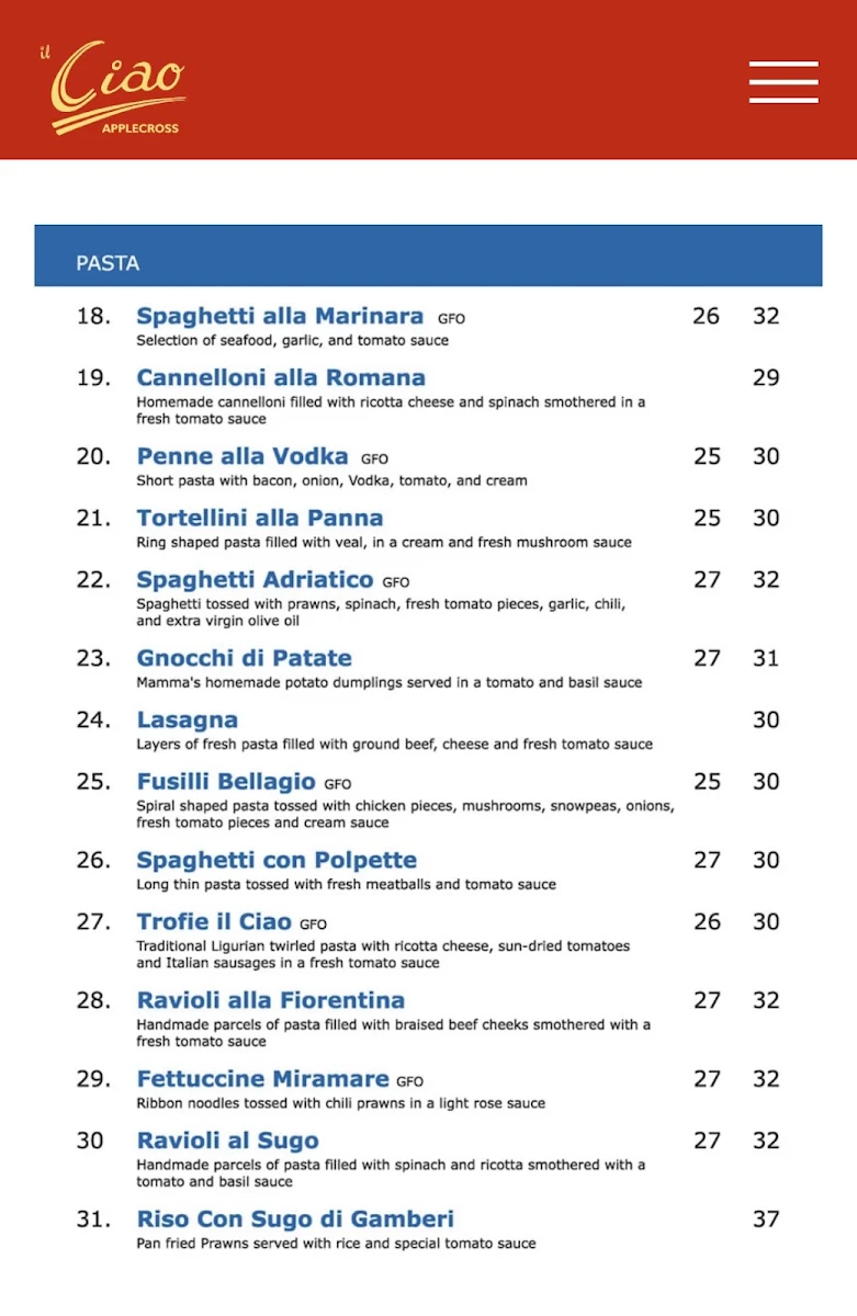 Menu, il Ciao Applecross