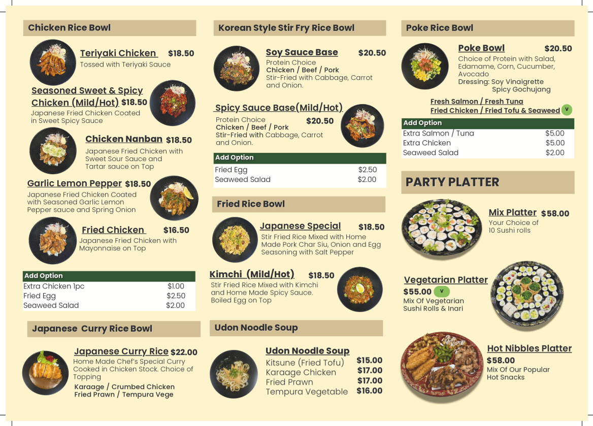 Menu, TOKIWA Sushi & Bowls
