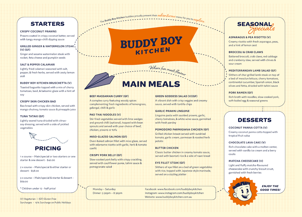 Menu, Buddy Boy Kitchen Rockhampton