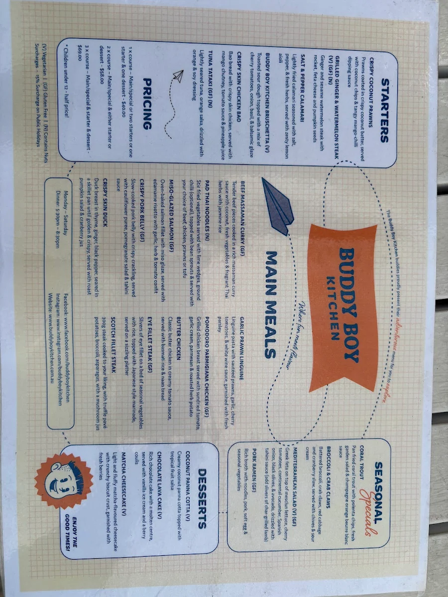 Menu, Buddy Boy Kitchen Rockhampton