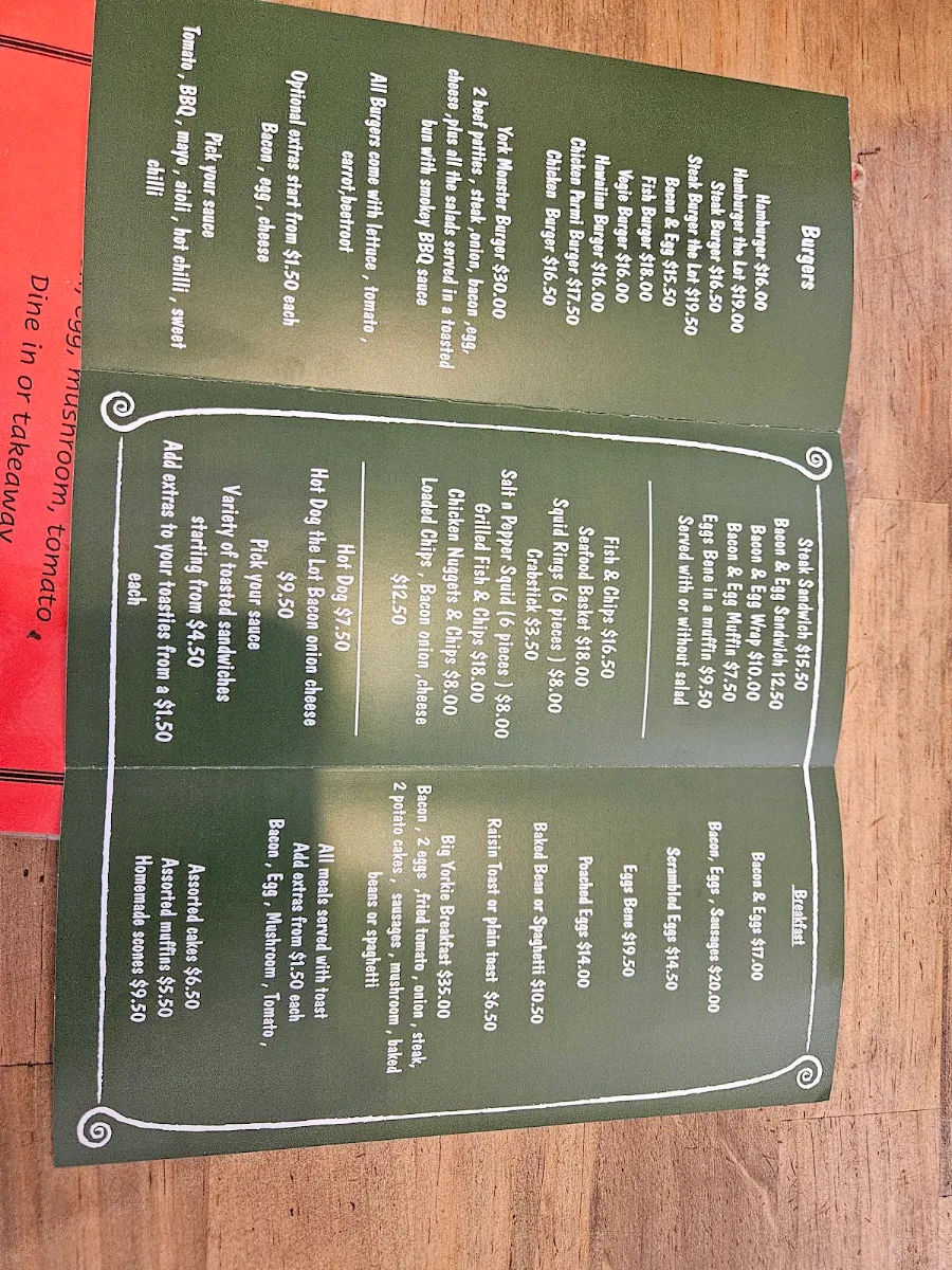 Menu, Settlers Cafe