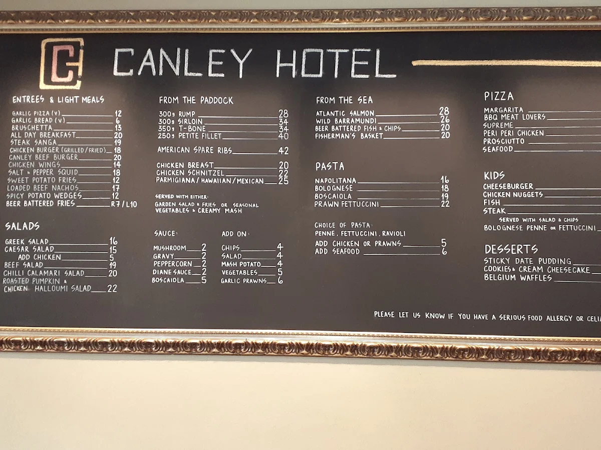 Menu, Canley Hotel