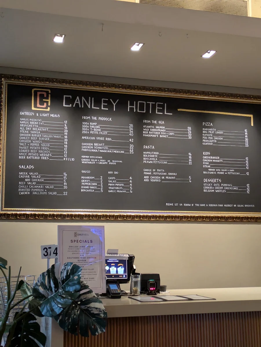 Menu, Canley Hotel