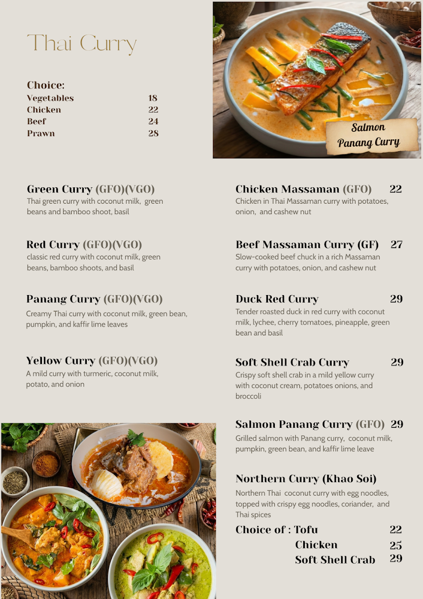 Menu, Tamrab Thai Taringa