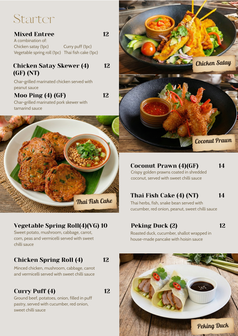 Menu, Tamrab Thai Taringa