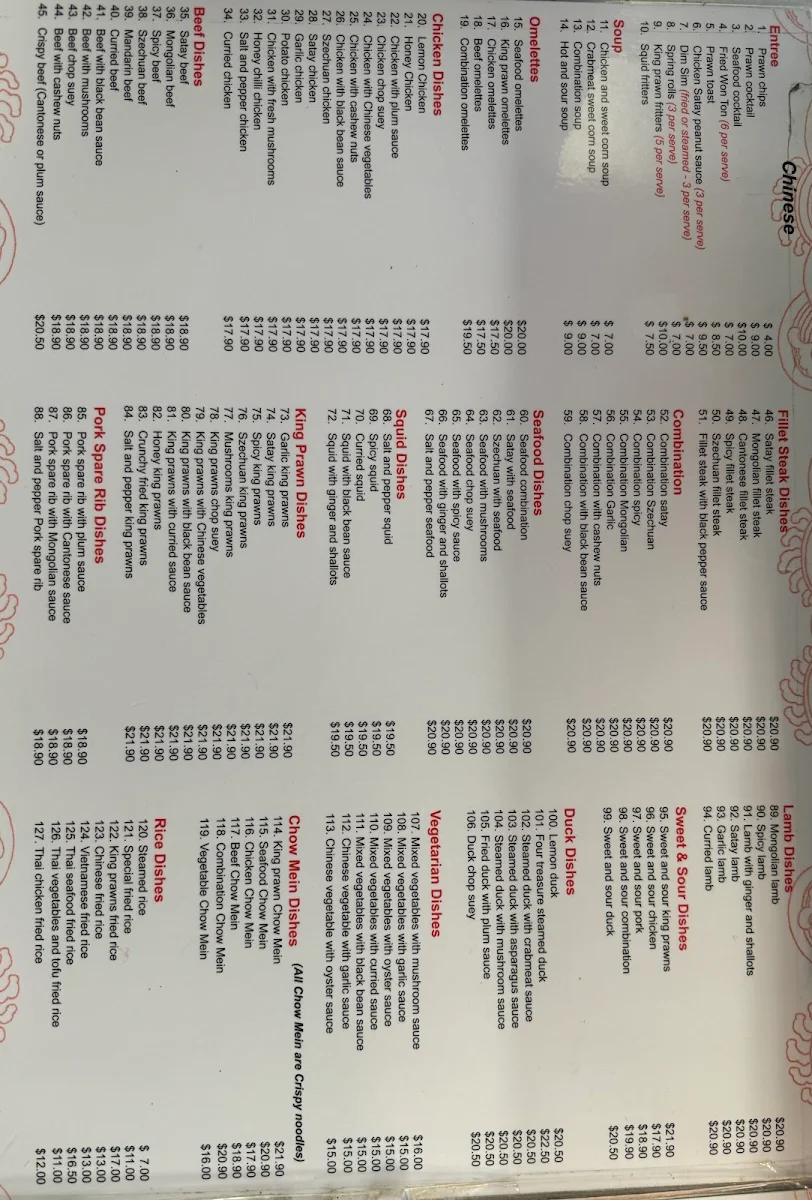 Menu, North Haven Asian Takeaway