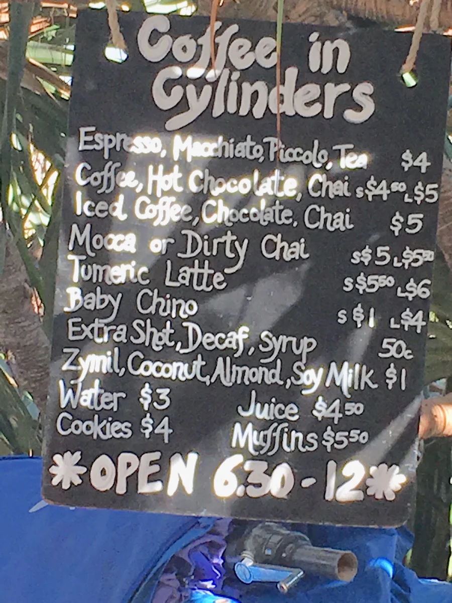 Menu, Coffee in Cylinder's