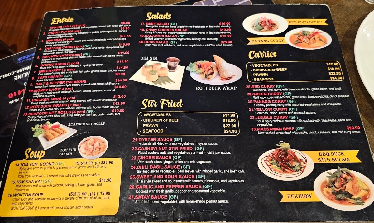 Menu, Thai Noodle House