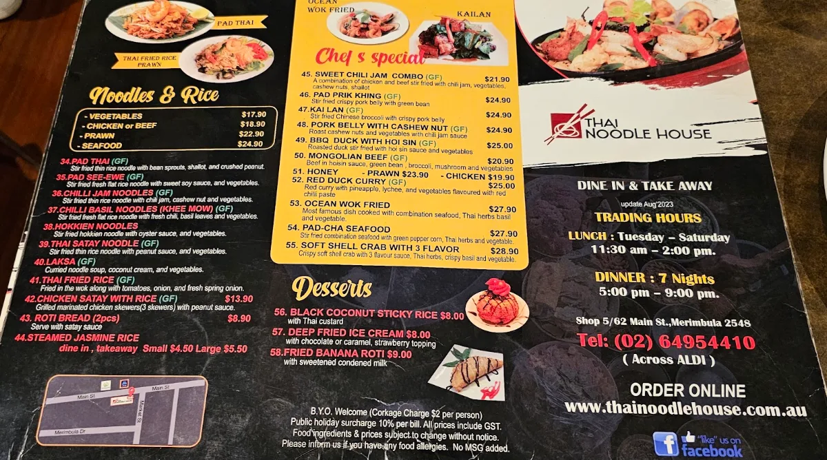 Menu, Thai Noodle House