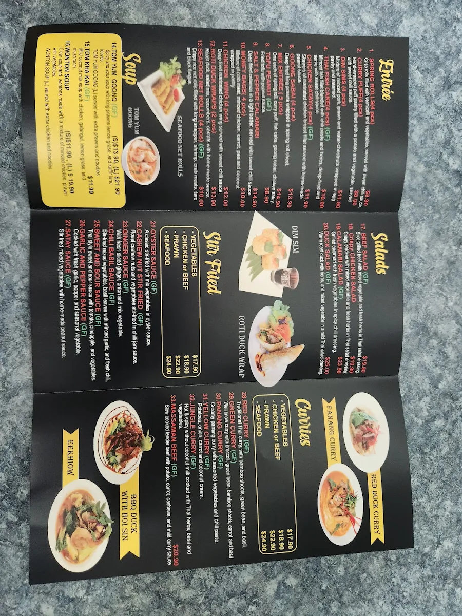 Menu, Thai Noodle House
