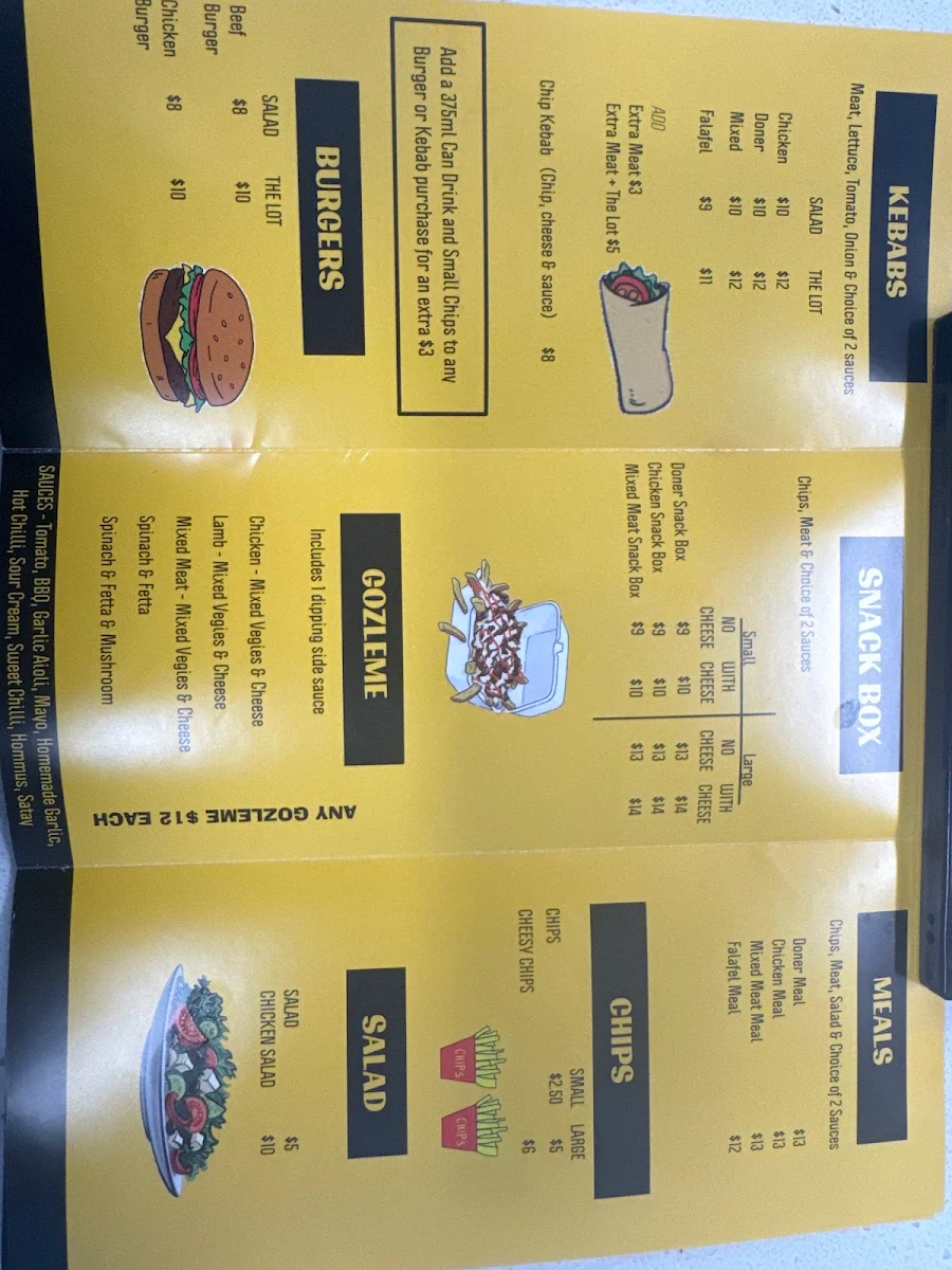 Menu, Camillo Kebab House
