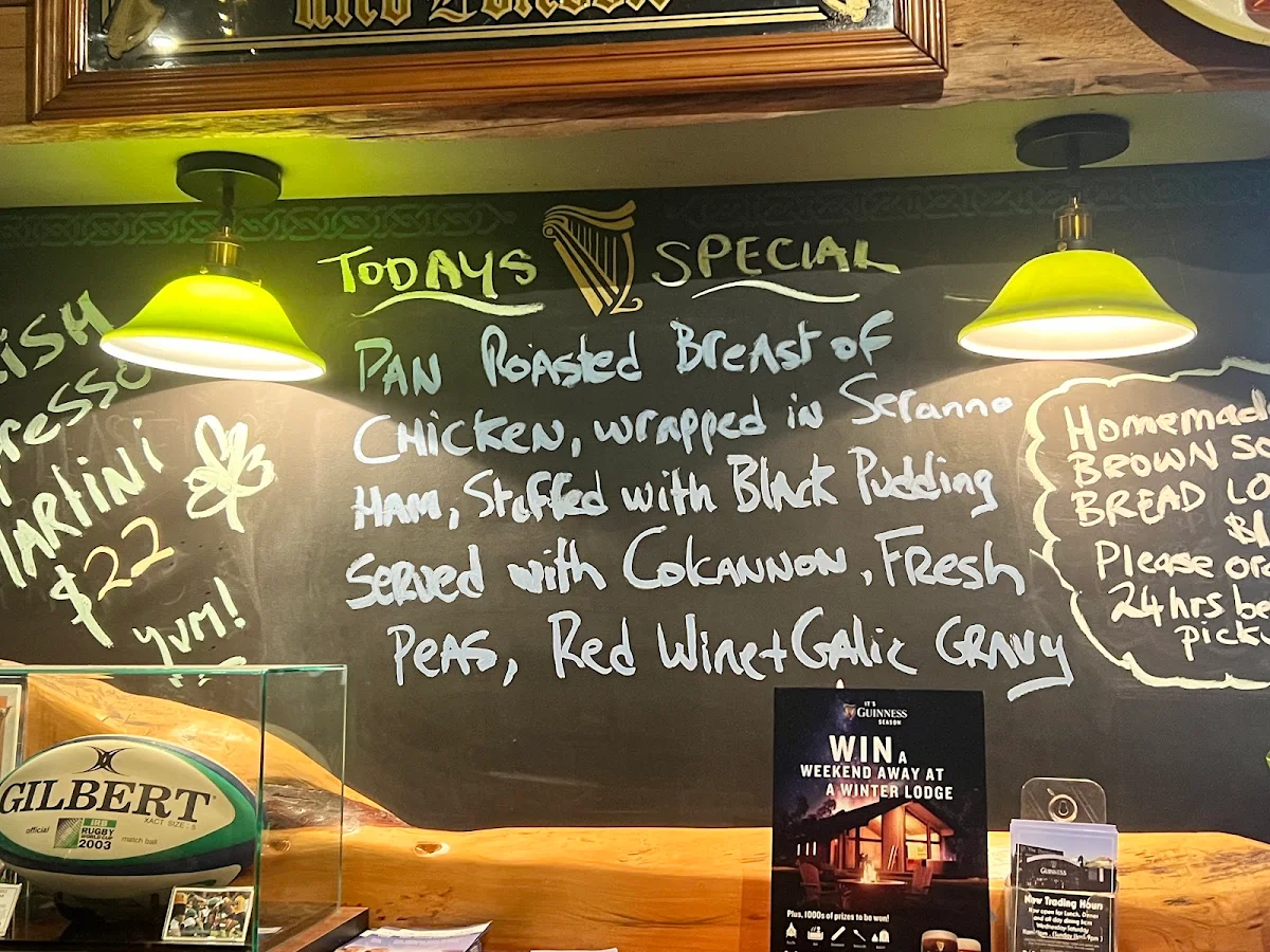 Menu, The Dubliner in Mornington