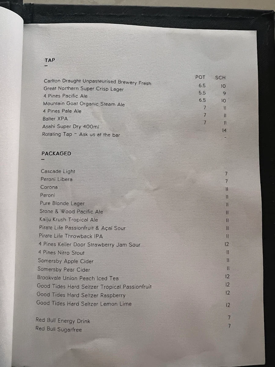 Menu, The Albion Rooftop