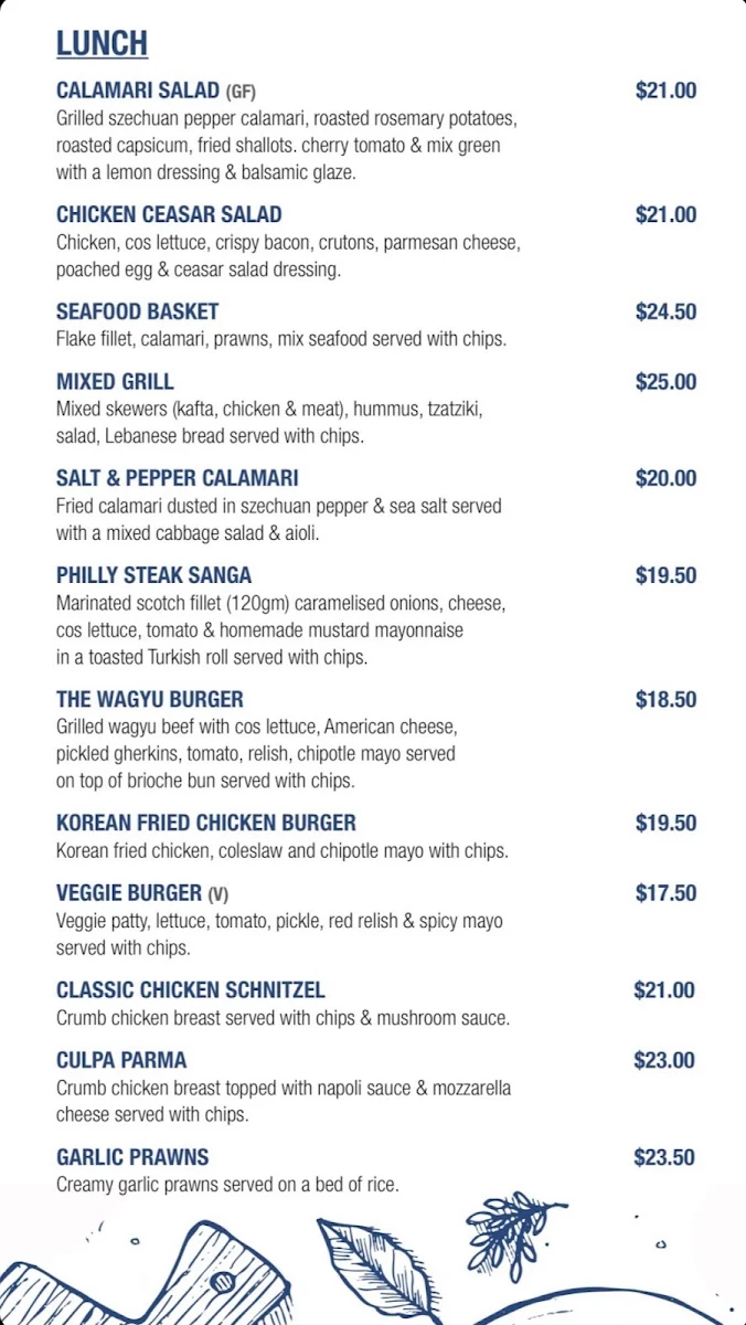 Menu, Culpa Espresso Aintree