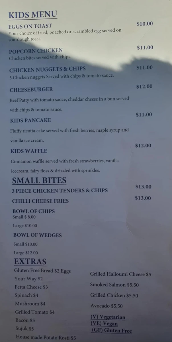 Menu, Culpa Espresso Aintree