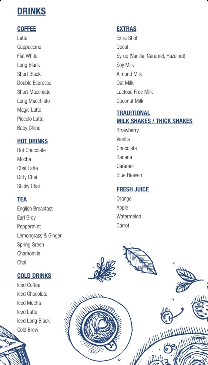 Menu, Culpa Espresso Aintree