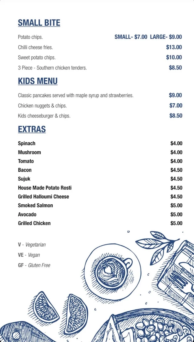 Menu, Culpa Espresso Aintree
