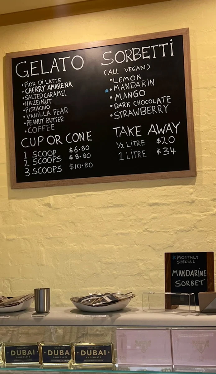 Menu, GELATERIA E CAFFE' TOORAK