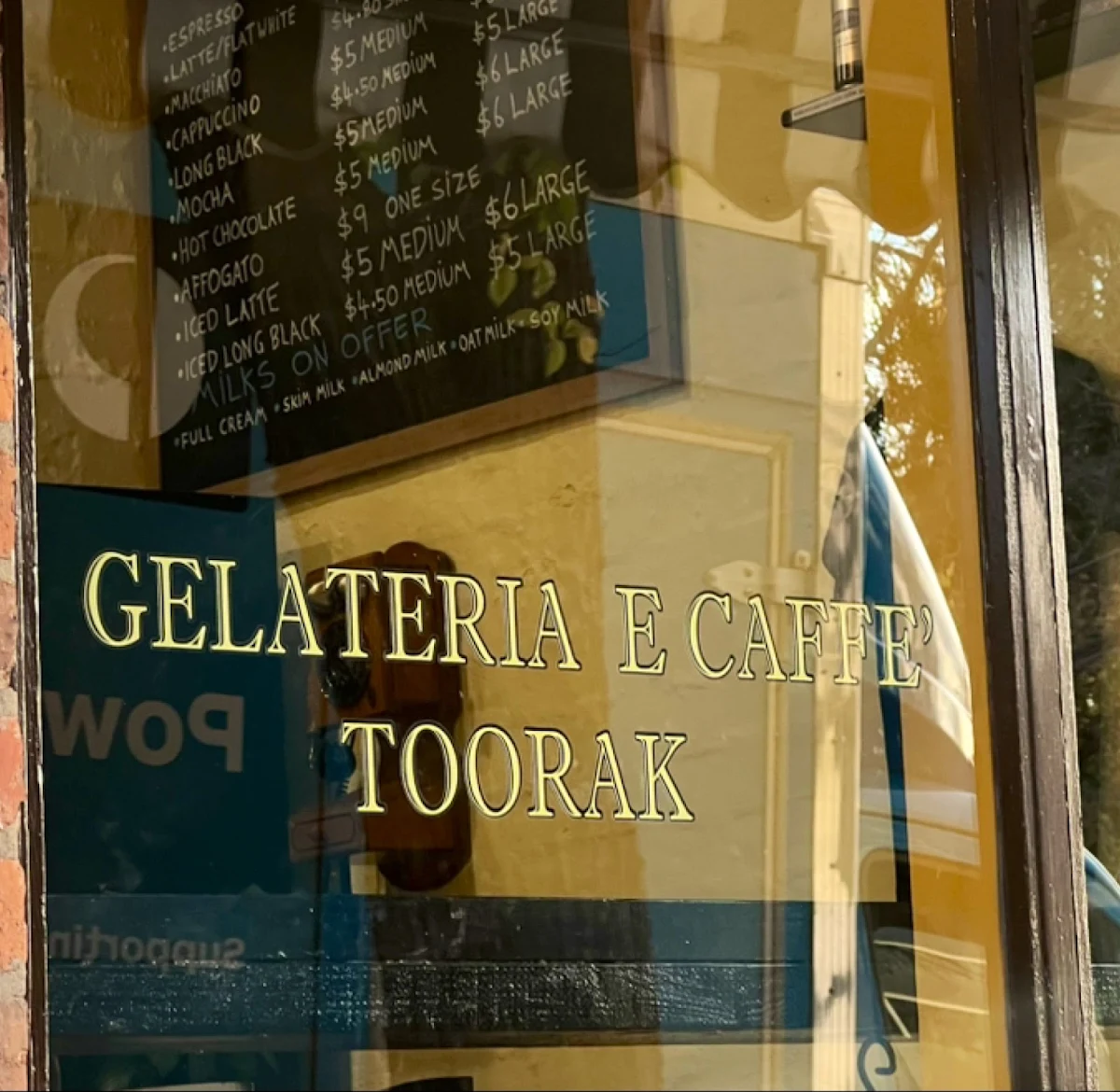 Menu, GELATERIA E CAFFE' TOORAK