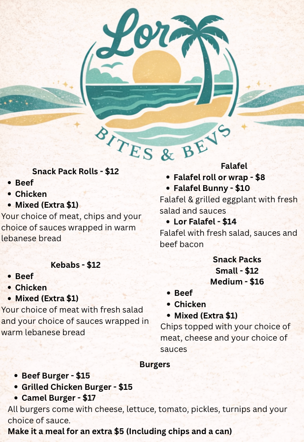 Menu, Lor Bites and Bevs
