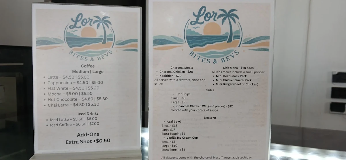 Menu, Lor Bites and Bevs