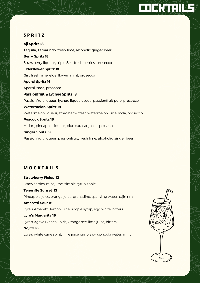 Menu, Aji Spice House