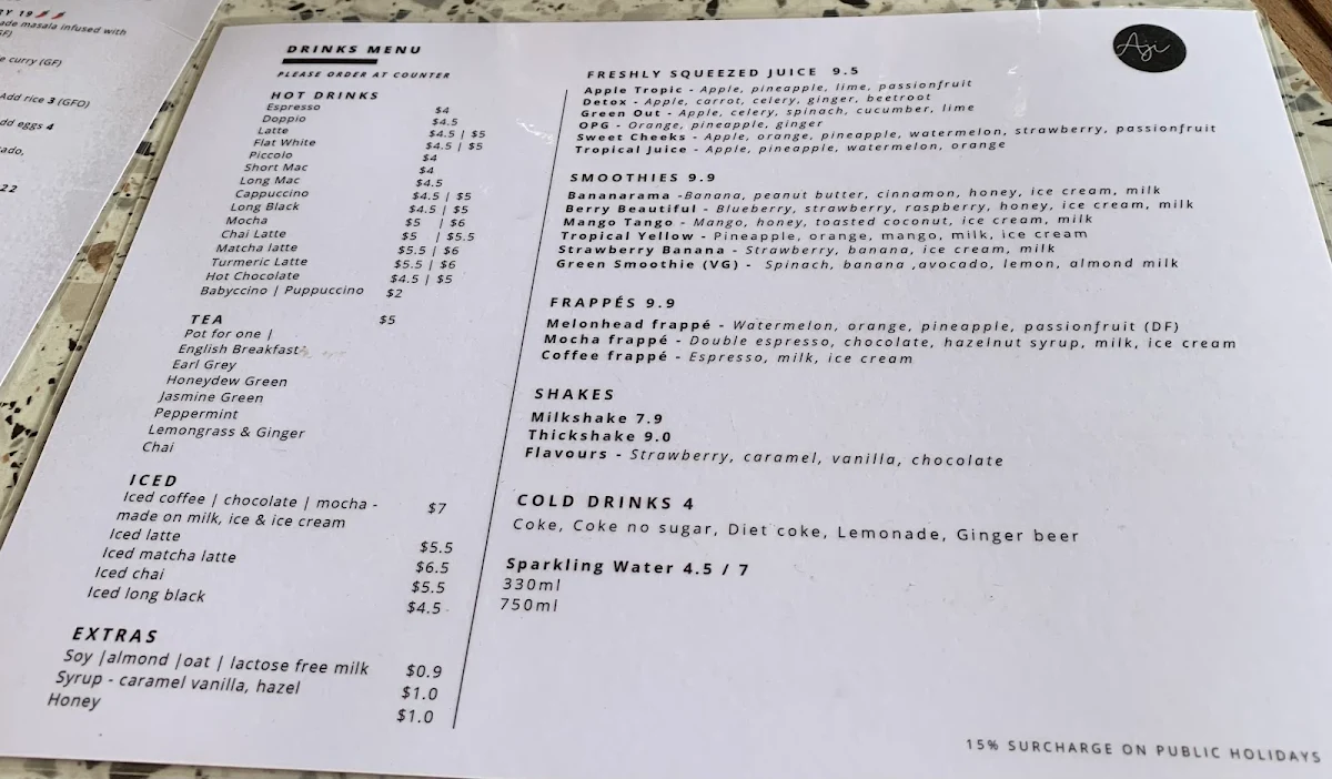 Menu, Aji Spice House