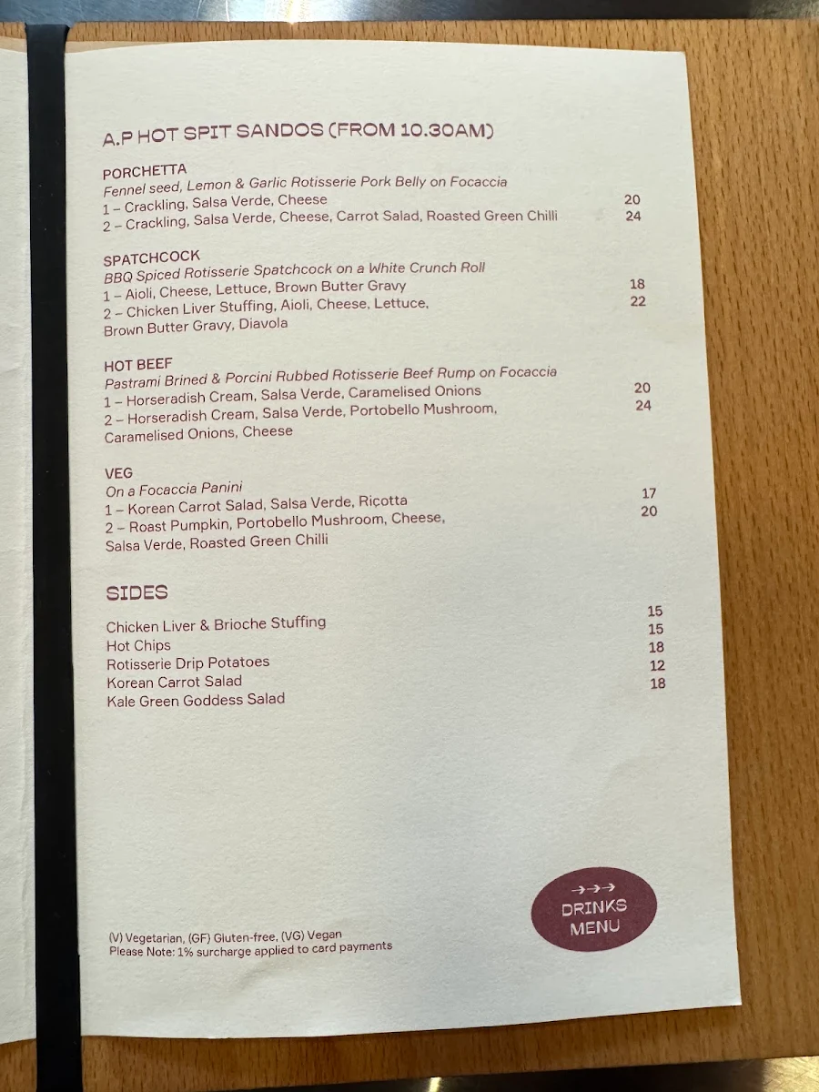 Menu, A.P Quay (A.P Bakery)