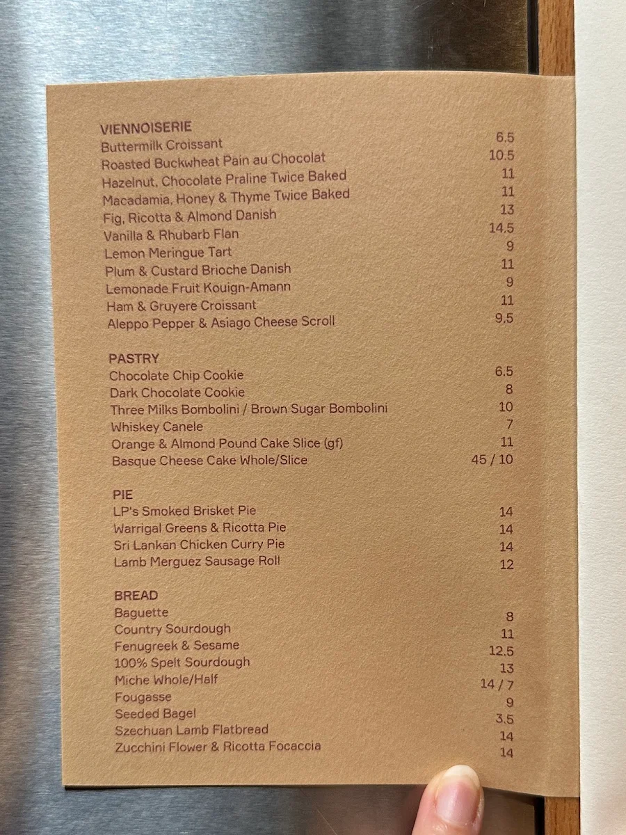 Menu, A.P Quay (A.P Bakery)