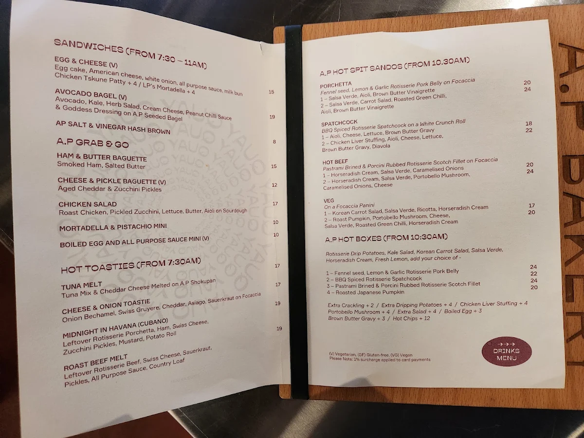 Menu, A.P Quay (A.P Bakery)