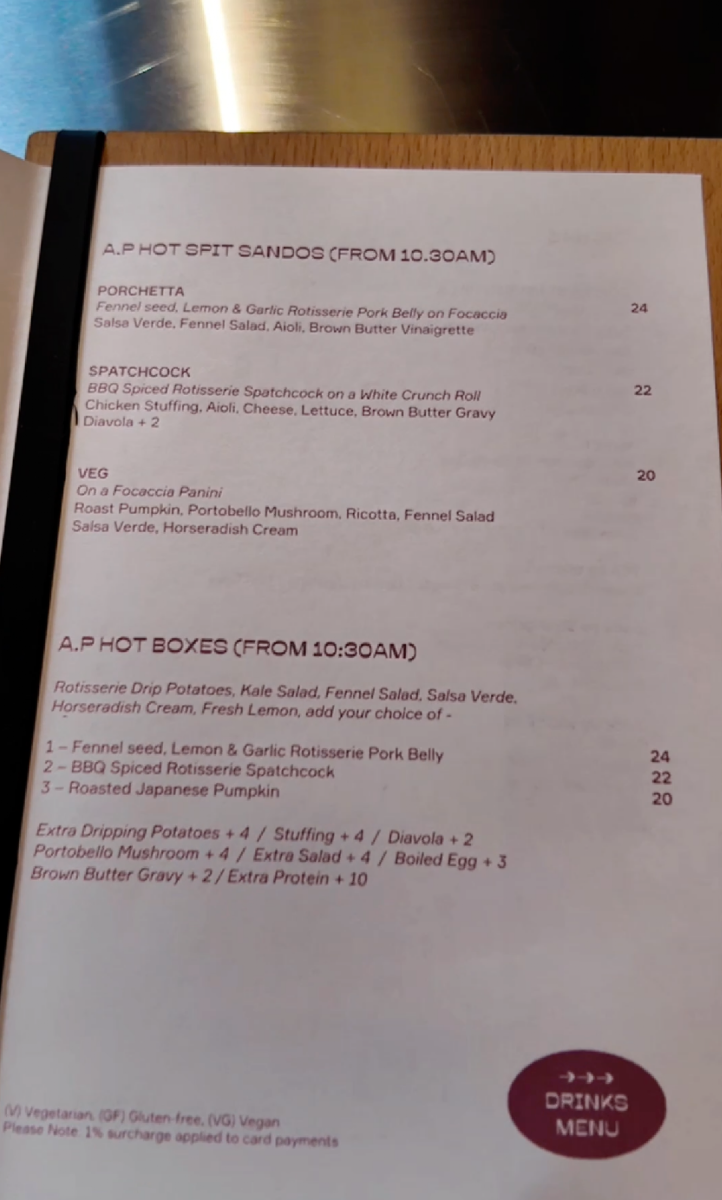 Menu, A.P Quay (A.P Bakery)