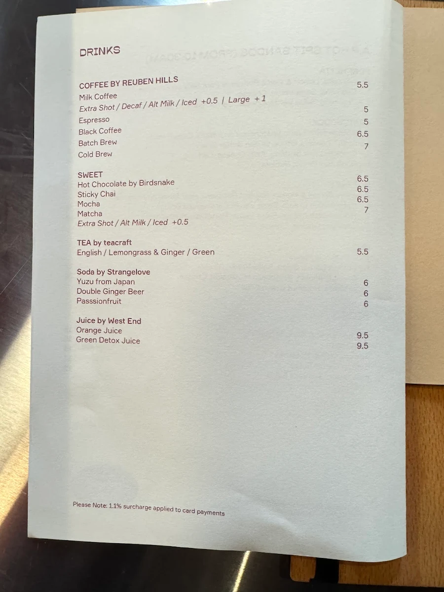Menu, A.P Quay (A.P Bakery)