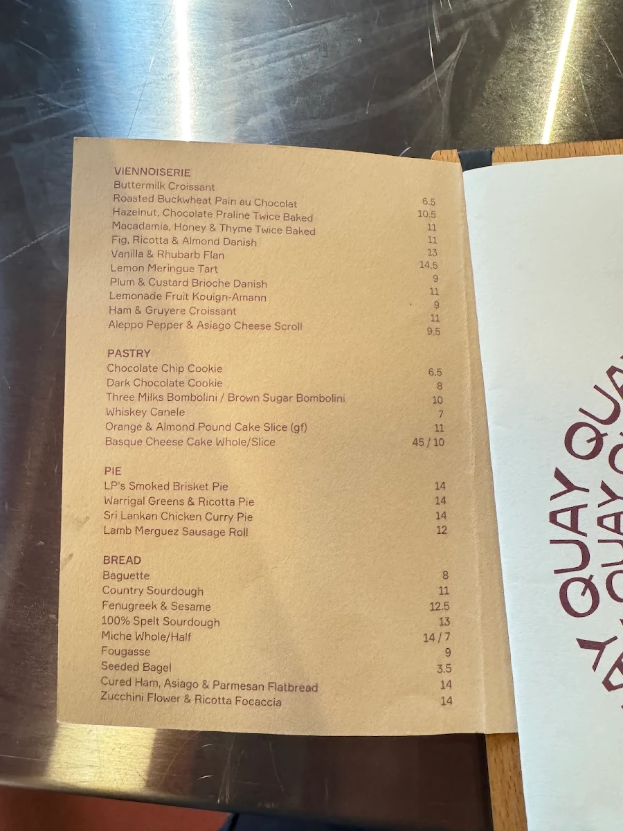 Menu, A.P Quay (A.P Bakery)