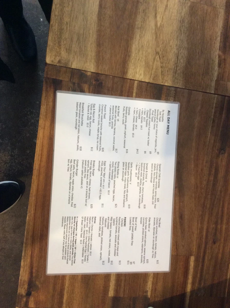 Menu, Rise and Grind 3133