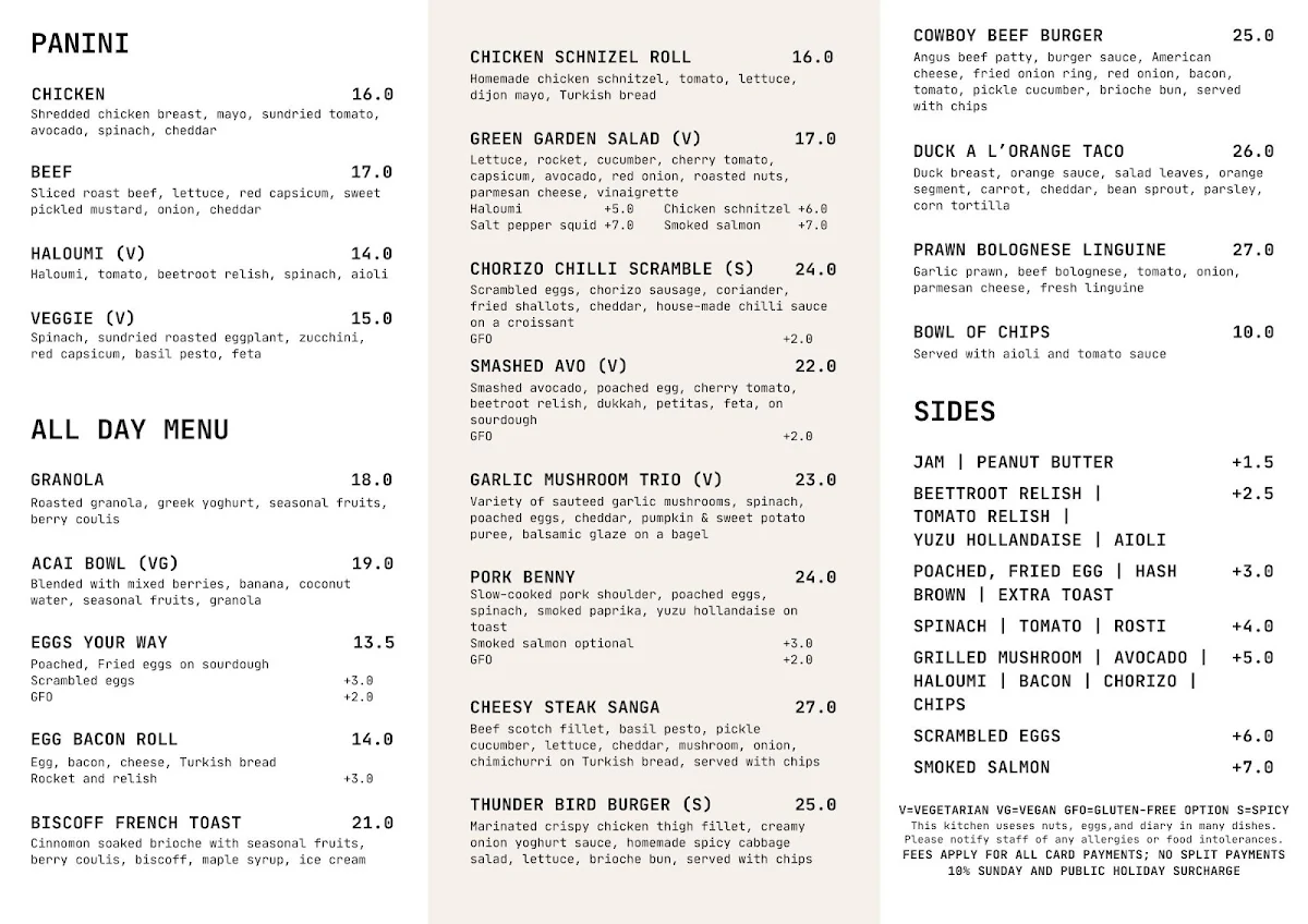 Menu, Rise and Grind 3133
